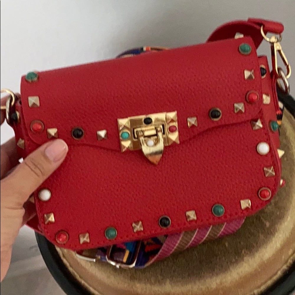 Red crossbody studded purse